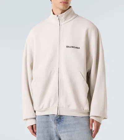 Balenciaga Logo Cotton Jersey Track Jacket In White
