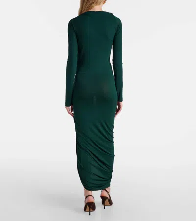 Ferragamo Ruched Long Sleeve Asymmetric Jersey Dress In Green