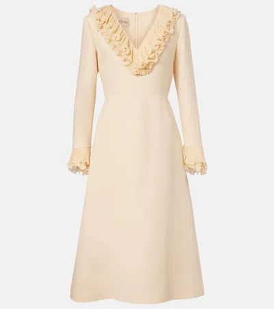 Valentino Crepe Couture Ruffled Midi Dress In Neutral