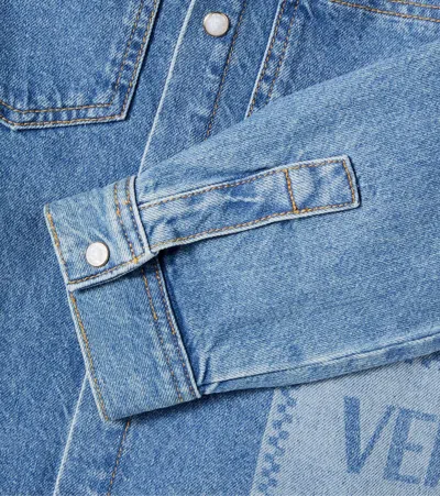 Versace Logo Denim Shirt In Blue