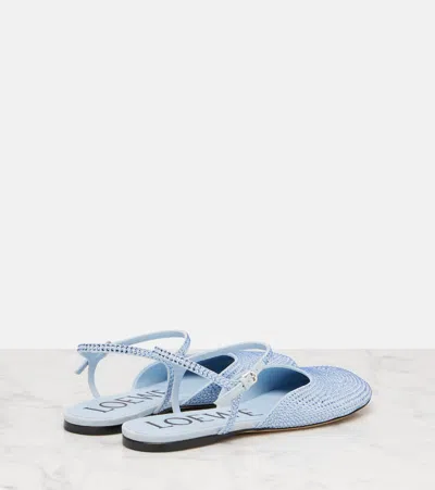 Loewe Toy Embellished Suede Flats In Blue