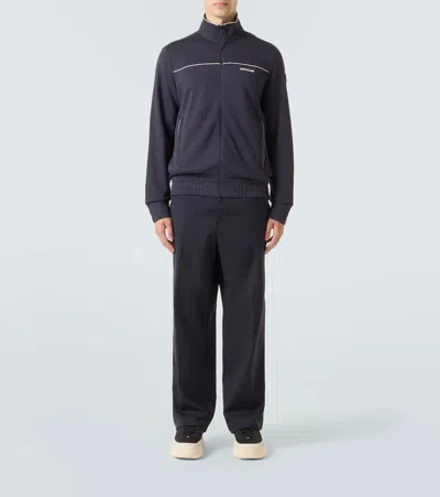 Moncler Technical Jersey Zip-up Sweatshirt In Blue