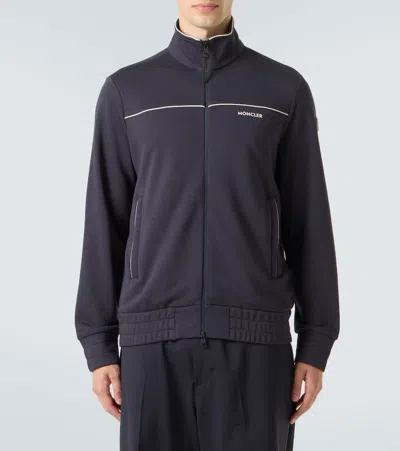 Moncler Technical Jersey Zip-up Sweatshirt In Blue