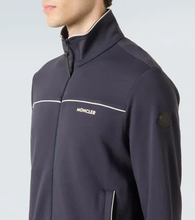 Moncler Technical Jersey Zip-up Sweatshirt In Blue