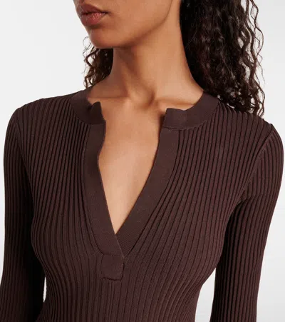 Simkhai Genna Ribbed-knit Midi Dress In Brown