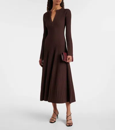 Simkhai Genna Ribbed-knit Midi Dress In Brown