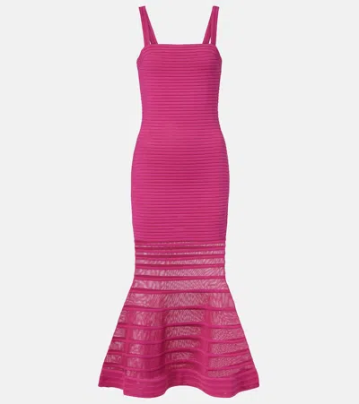 Simkhai Vallarie Ribbed-knit Sheer Midi Dress In Pink
