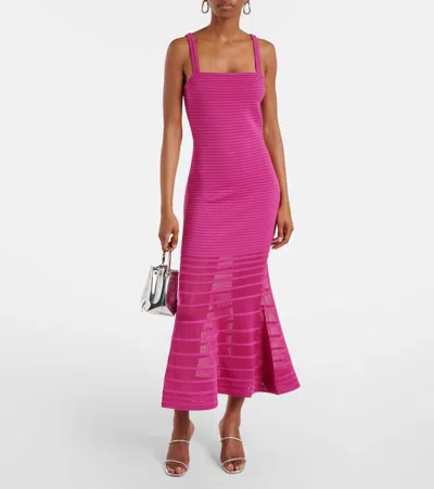 Simkhai Vallarie Ribbed-knit Sheer Midi Dress In Pink
