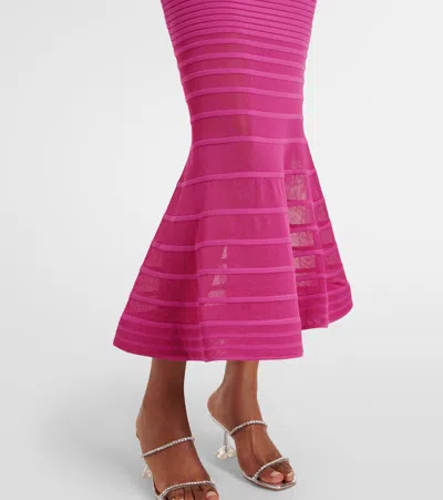 Simkhai Vallarie Ribbed-knit Sheer Midi Dress In Pink