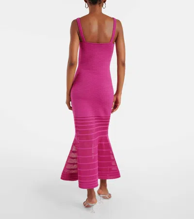 Simkhai Vallarie Ribbed-knit Sheer Midi Dress In Pink