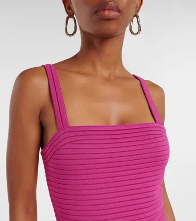 Simkhai Vallarie Ribbed-knit Sheer Midi Dress In Pink
