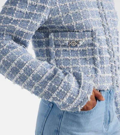 Versace Medusa Cropped Cotton-blend Tweed Jacket In Blue