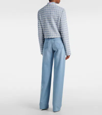 Versace Medusa Cropped Cotton-blend Tweed Jacket In Blue