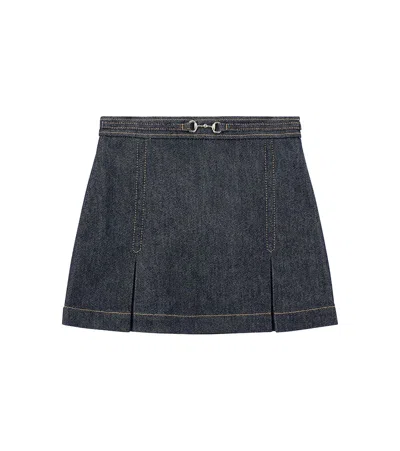 Gucci Denim Skirt With Horsebit In Black