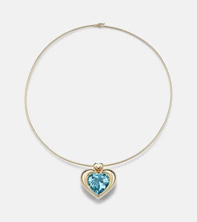Roxanne First Cupid's Big Heart 14kt Gold Pendant Necklace With Topaz