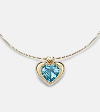 Roxanne First Cupid's Big Heart 14kt Gold Pendant Necklace With Topaz