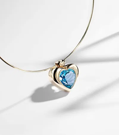 Roxanne First Cupid's Big Heart 14kt Gold Pendant Necklace With Topaz