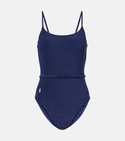 Polo Ralph Lauren Kennedy Belted One Piece Swimsuit In Blue