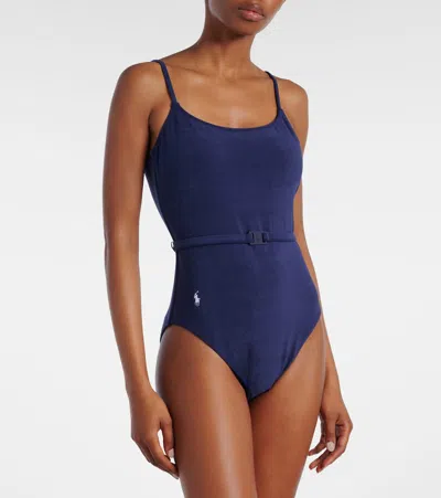 Polo Ralph Lauren Kennedy Belted One Piece Swimsuit In Blue