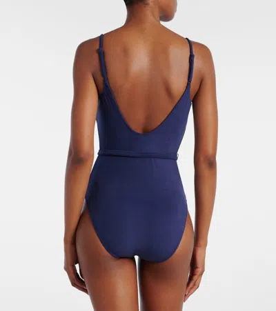 Polo Ralph Lauren Kennedy Belted One Piece Swimsuit In Blue
