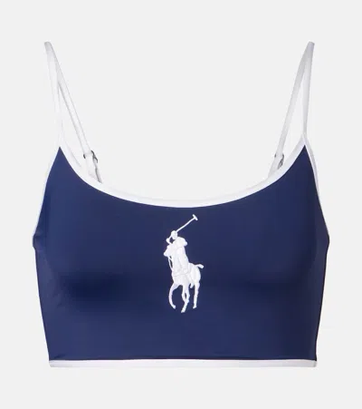 Polo Ralph Lauren Navy Blue Bikini Top With Logo In Blue