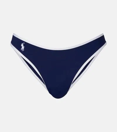 Polo Ralph Lauren Navy Blue High Waist Bikini Bottom With Logo In Nay