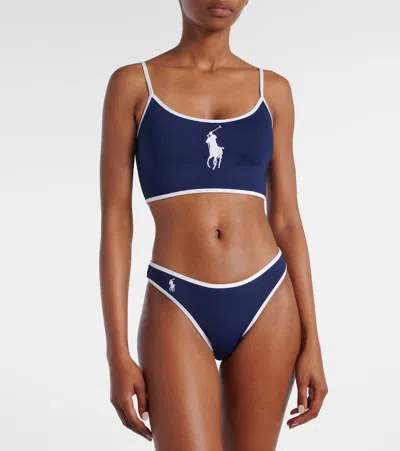 Polo Ralph Lauren Navy Blue High Waist Bikini Bottom With Logo In Nay