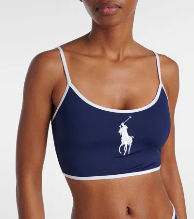 Polo Ralph Lauren Navy Blue Bikini Top With Logo In Blue