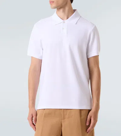 Dunhill Logo Embroidered Cotton Piqué Polo Shirt In White