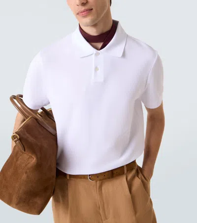 Dunhill Logo Embroidered Cotton Piqué Polo Shirt In White