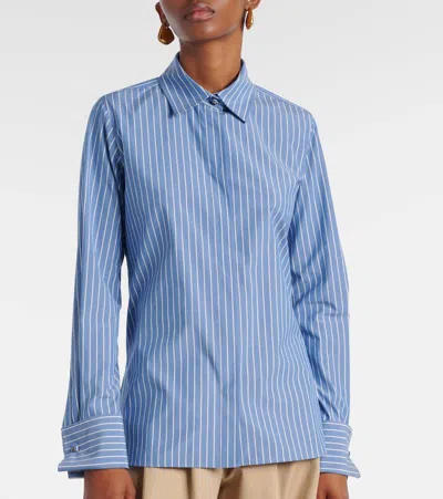 Max Mara Striped Cotton-blend Poplin Shirt In Blue
