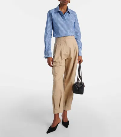 Max Mara Striped Cotton-blend Poplin Shirt In Blue