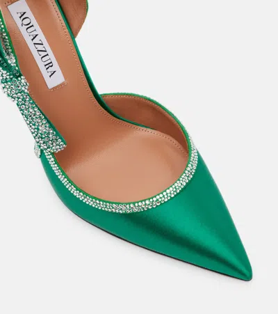 Aquazzura Soave Crystal 105 Bow-detail Satin Pumps In Green