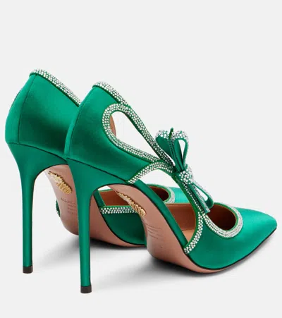 Aquazzura Soave Crystal 105 Bow-detail Satin Pumps In Green