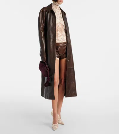 Magda Butrym Cotton Lace-trimmed Leather Shorts