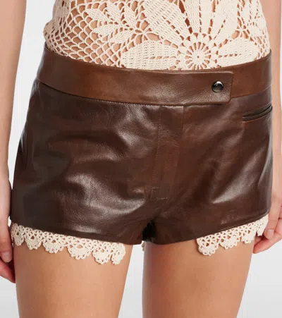 Magda Butrym Cotton Lace-trimmed Leather Shorts