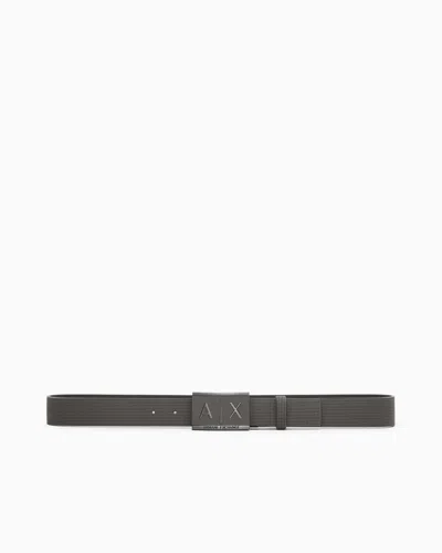 Armani Exchange Leather Belt With Rectangular Buckle In Black