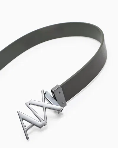 Armani Exchange Reversible Leather Belt With Satin Metal Logo Buckle In Gray