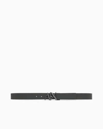 Armani Exchange Reversible Leather Belt With Satin Metal Logo Buckle In Gray