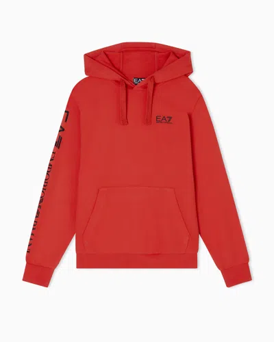 Ea7 Logo Series Cotton Hooded, Zip-up Sweatshirt