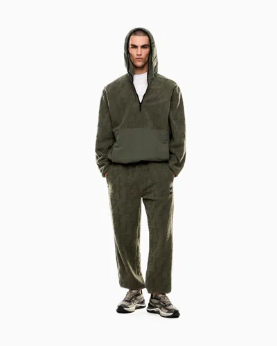 Ea7 Logo Series Hooded Sweatshirt In Polar Fleece With Nylon Inserts In Green