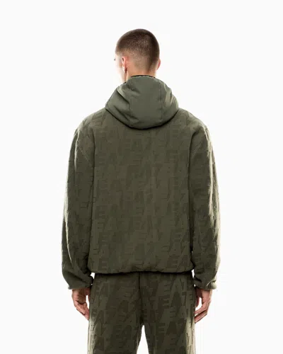 Ea7 Logo Series Hooded Sweatshirt In Polar Fleece With Nylon Inserts In Green