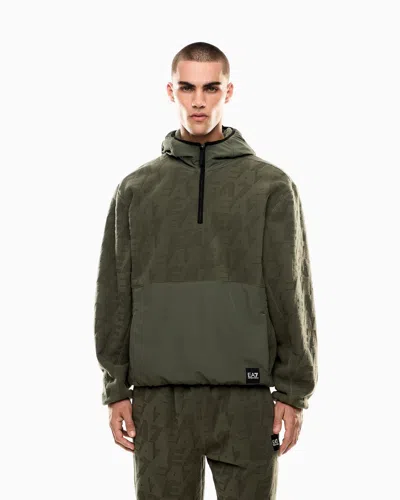Ea7 Logo Series Hooded Sweatshirt In Polar Fleece With Nylon Inserts In Green