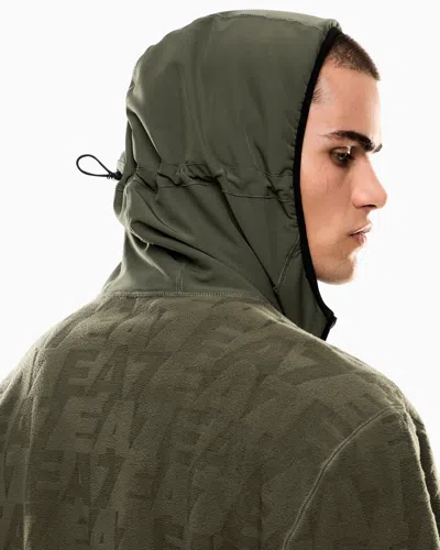 Ea7 Logo Series Hooded Sweatshirt In Polar Fleece With Nylon Inserts In Green