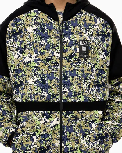 Ea7 Asv Visibility Hooded Sweatshirt In An Organic Cotton Blend In Black