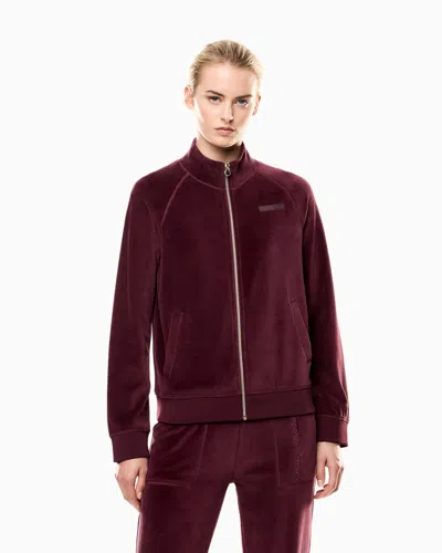Ea7 Athletic Velour Zip-up Sweatshirt In Stretch Chenille