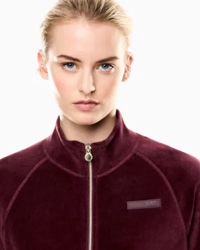 Ea7 Athletic Velour Zip-up Sweatshirt In Stretch Chenille