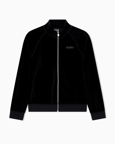 Ea7 Athletic Velour Zip-up Sweatshirt In Stretch Chenille