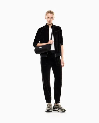 Ea7 Athletic Velour Zip-up Sweatshirt In Stretch Chenille