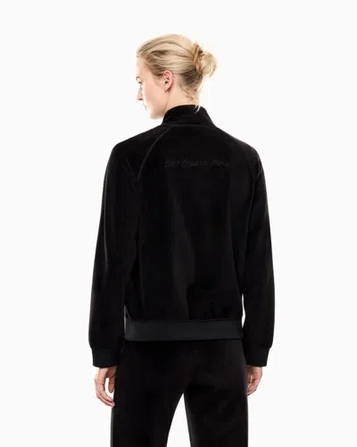 Ea7 Athletic Velour Zip-up Sweatshirt In Stretch Chenille